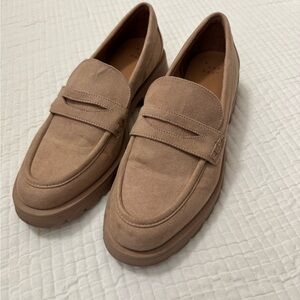 Suede Penny Loafers in Taupe